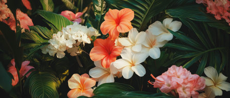 Tropical flowers showcase vibrant colors and delightful fragrances in lush greeneryの素材
