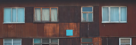 Wooden building facade showcasing rich textures and unique architectural elementsの素材