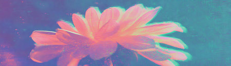 Colorful flower with slender petals showcasing a halftone texture on a grunge backgroundの素材