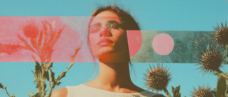 Wild beauty of thistle and resilient spirit captured in a vibrant collage of natureの素材