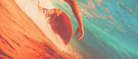 Surfing tropical waves in an exhilarating ocean adventure during sunsetの素材