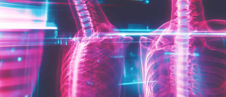 Exploring X-ray texture with digital artifacts and modern aesthetic in vibrant colorsの素材