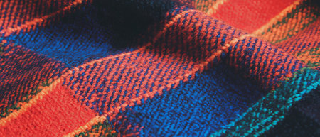 Cozy plaid pattern with rich woven texture in vibrant colorsの写真素材