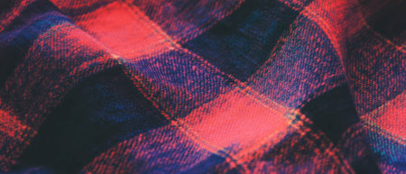 Cozy plaid patterns with rich woven texture perfect for fall decor or fabric applicationsの写真素材