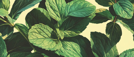 Vibrant mint leaves create a seamless pattern of fresh greenery for design purposes