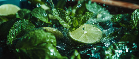 Refreshing mint mojito cocktail with vibrant limes and fresh mint leaves