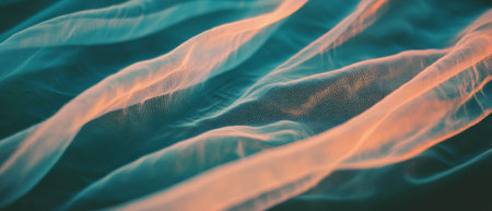 Flowing fabric intertwines with musical notes in a captivating double exposure artworkの写真素材