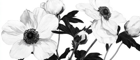 Elegant floral line drawings featuring minimalist design and modern texturesの写真素材