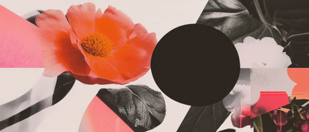 Exploring minimalist design with geometric shapes and floral elements in digital art