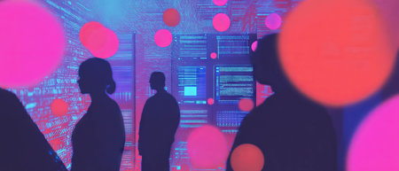 Creative technology-inspired minimalistic collage showcasing data center and vibrant texturesの素材