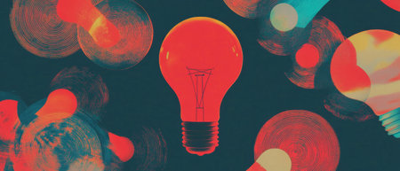 Innovative mixed media collage highlighting research and development themes with playful elementsの素材