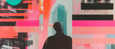 Exploring urban dynamics through minimalistic geometric collage artの素材