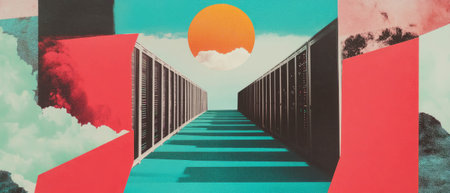 Mixed media collage showcasing technology and vibrant texturesの素材