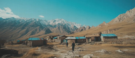 High altitude village in Tajikistan with stunning mountain backdrop and unique architectureの素材