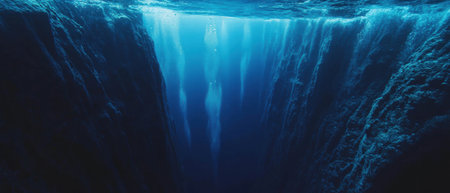 Underwater waterfall cascading into a deep and mysterious abyss of blueの素材