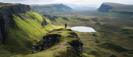 Scenic exploration of misty Scottish Highlands with rolling hills and tranquil lochsの素材