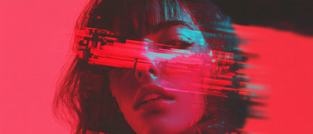 Exploration of vibrant red glitch distortion and chaotic digital error effects in modern artの素材