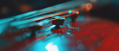 Spotlight illuminating the intricate textures of a musical instrument in a vibrant settingの素材