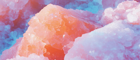 Stunning pink lake with vibrant salt crystals at sunset revealing surreal colorsの素材
