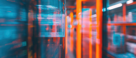 Clear plastic overlay with barcode information in a warehouse settingの素材