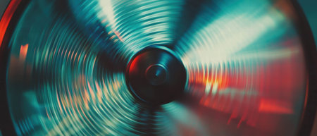 Rotating fan in smooth blurred motion creates a dynamic visual effect with circular patternsの素材