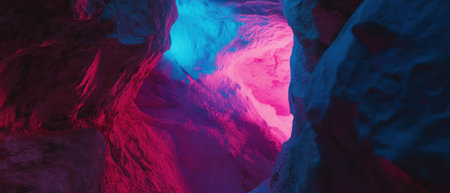 Exploring the vibrant light within a narrow slot canyon at sunsetの素材