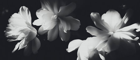 Petals creating dramatic contrasts through shadows and light play in monochrome settingの素材