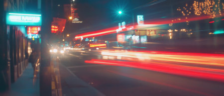 Dynamic light trails of car traffic flowing smoothly through the city at nightの素材