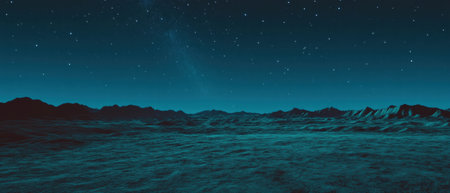 Starry night sky above vast desert landscape showcasing the beauty of the Milky Wayの素材