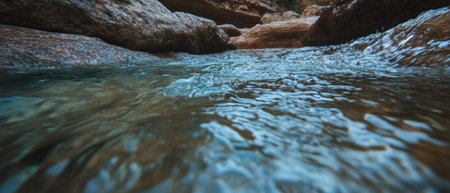 Magical swirling water currents flowing through a mystical rocky landscapeの素材