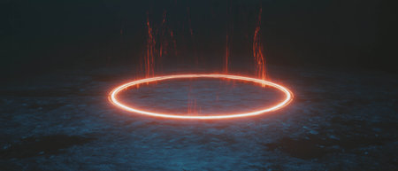Mystical magic circle glowing with protective energy on a dark backgroundの素材