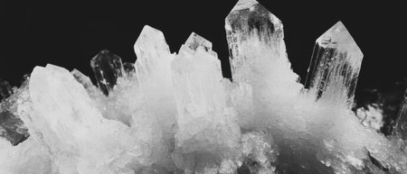 Delicate frozen patterns of ice crystals showcasing intricate geometric shapesの素材