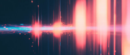 Glitch effect creating chaotic static noise and random pixel distortions in a digital landscapeの素材