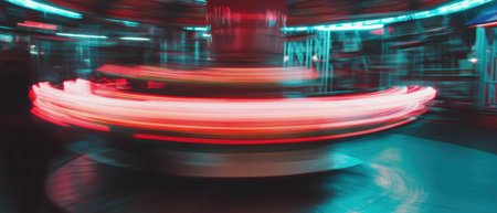 Exciting long exposure captures the vibrant motion of amusement park ridesの素材