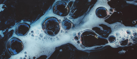 Water bubbles with three-dimensional shadows on a textured black backgroundの素材