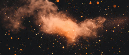 Floating three-dimensional dust particles with depth in a dark background spaceの素材