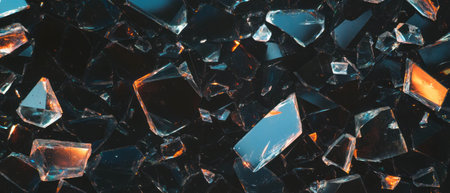 Overlay texture of naturally broken glass with a clear center on a dark backgroundの素材