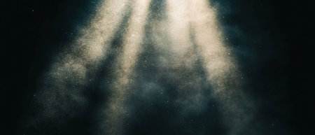 Disturbed dust texture with dynamic light shafts against a dark backgroundの素材