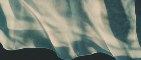 Delicate curtain shadows creating wavy patterns in soft light against a black backgroundの素材