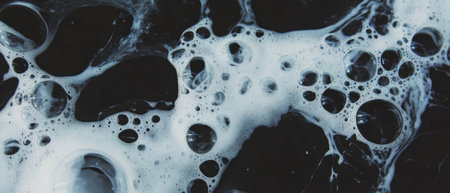 Complex patterns formed by overlapping bubbles on a black background creating texture and intrigueの素材