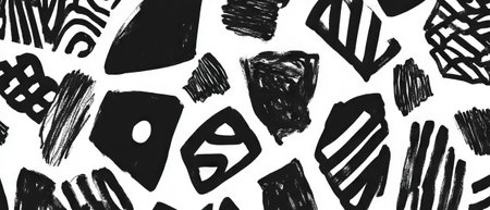 Intricate black ink patterns create dynamic design on white backgroundの素材