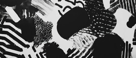 Exploration of monochromatic black ink patterns on a contrasting white surfaceの素材