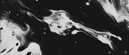 Exploration of varied textures using ink on canvas in a monochromatic compositionの素材