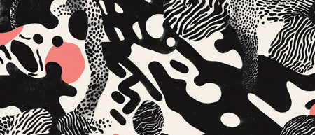 Exploring asymmetrical black ink patterns on a smooth white background with balanced detailsの素材