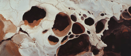 Unique patterns of cracked earth depict dryness and irregular formations in a vast landscapeの素材