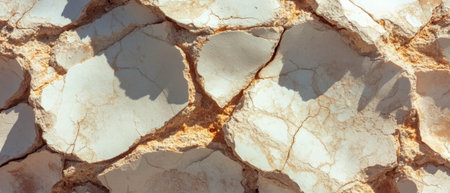 Capturing the intricate details of cracked stucco with rough beige textures under natural lightの素材