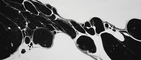 Black ink and salt texture creates striking crystalline effects on white backgroundの素材