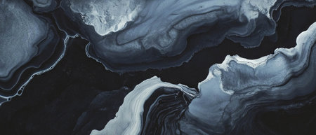 Black ink textures with alcohol diffusion creating unique artistic patternsの素材