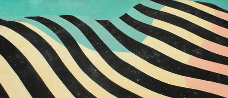 Wavy lines and geometric shapes create a vibrant texture of contrast and movementの素材