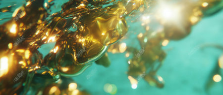 Underwater close-up of kelp seaweed showcasing its flexible plates and slippery textureの素材